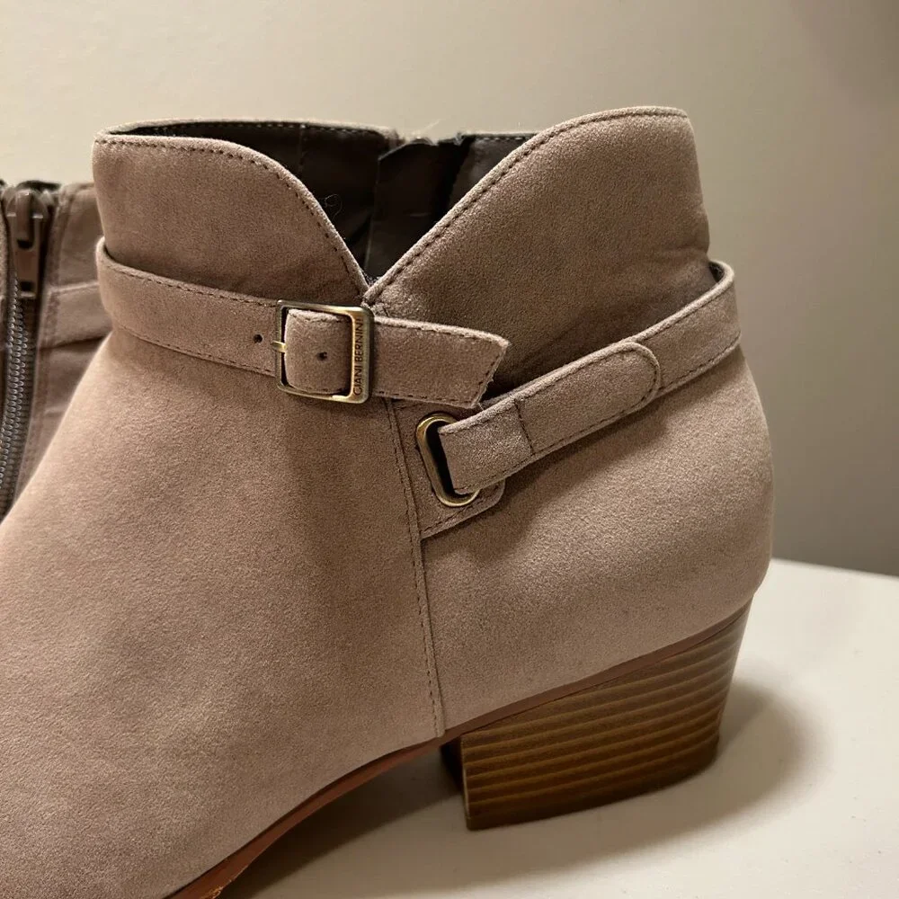 Giani Bernini Taupe Suede Ankle Booties with Stacked Heel